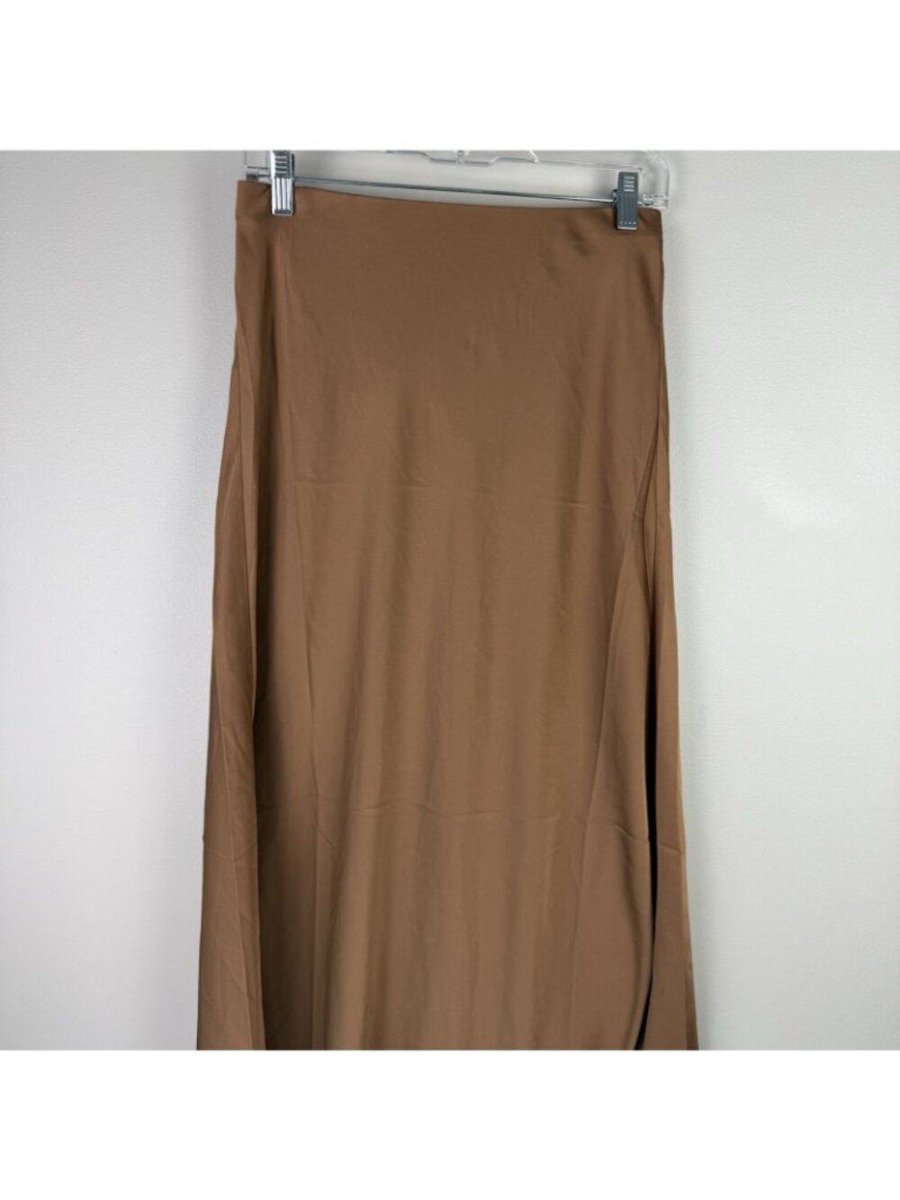 Petal + Pup Satin Midi Skirt M Camel Tan Bias Cut Flare Slip Skirt Minimalist - Picture 2 of 7